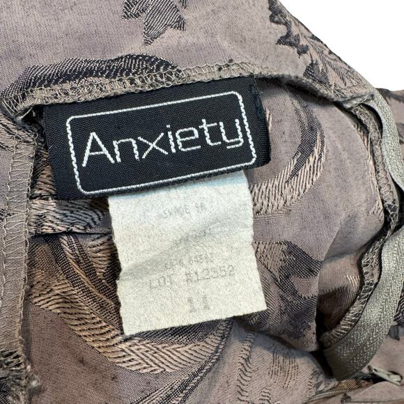 Y2K Anxiety Baroque Mini Skirt Taupe Black Scroll Pattern Size XS/S Made in USA - Picture 5 of 11